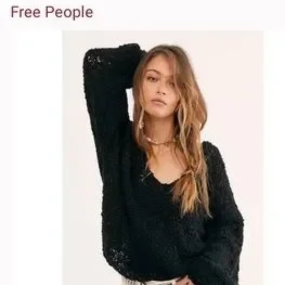 Free People Oversized Distressed Black crochet Sunday Shore Sweater Sz small - Picture 2 of 11